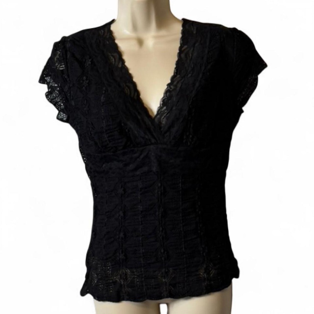 Vintage 90s/Y2K Forever 21 Black Lace V Neck Blouse, Women's Size M